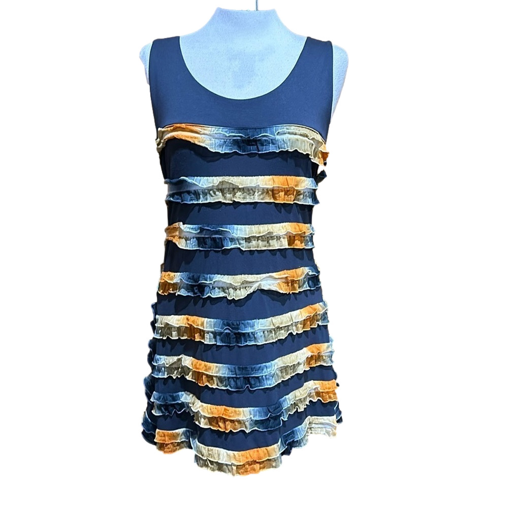 Isle by Melis Kozan Cha Cha Dress with Tie Dye Ruffle Detail Size Large - EUC
